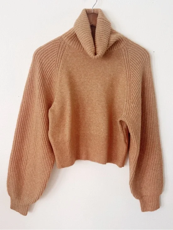Topshop Camel Ribbed Cowl Neck Sweater size 4/6 - Picture 2 of 4